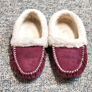 Pajama Party Cranberry Suede Moccasin Slippers 7